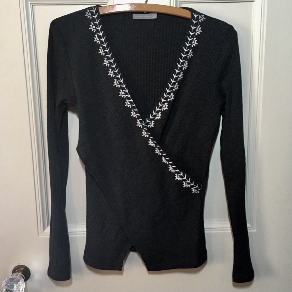 Embroidered wrap sweater